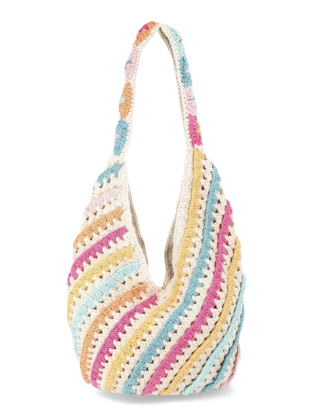 No Boundaries Festival Crochet Hobo Bag, Natural Stripe, Women's